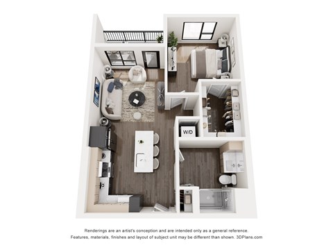 Floor plan for 1 bed, 1 bath, 707 sqft